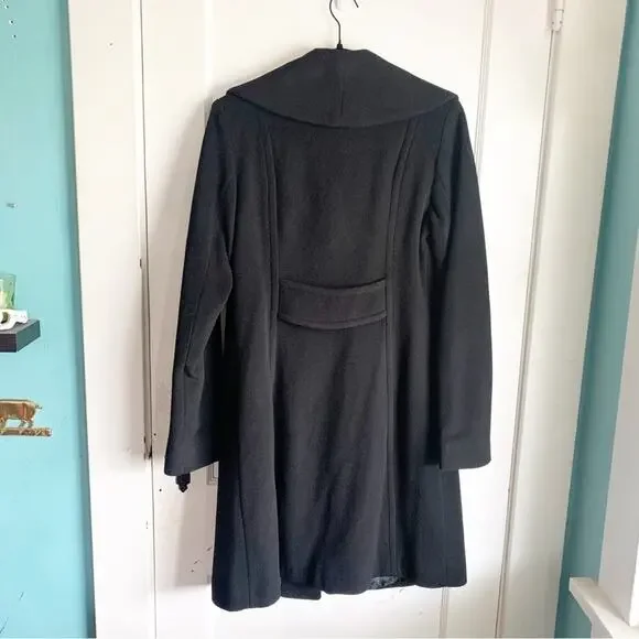 Anne Klein Wool Cashmere Blend Midi Length Pea Coat Large Rounded Neckline 6 Six - Picture 10 of 14